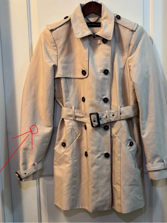 Zara Woman Beige Double-Breasted Trench Coat+Belt - Size L - Spring/Fall Staple - Picture 8 of 10